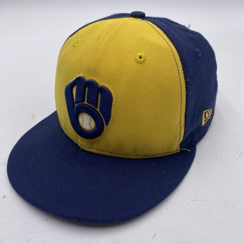 Milwaukee Brewers‎ New Era 59fifty Hat Fitted Size 7 Blue Yellow Cleaned VGC